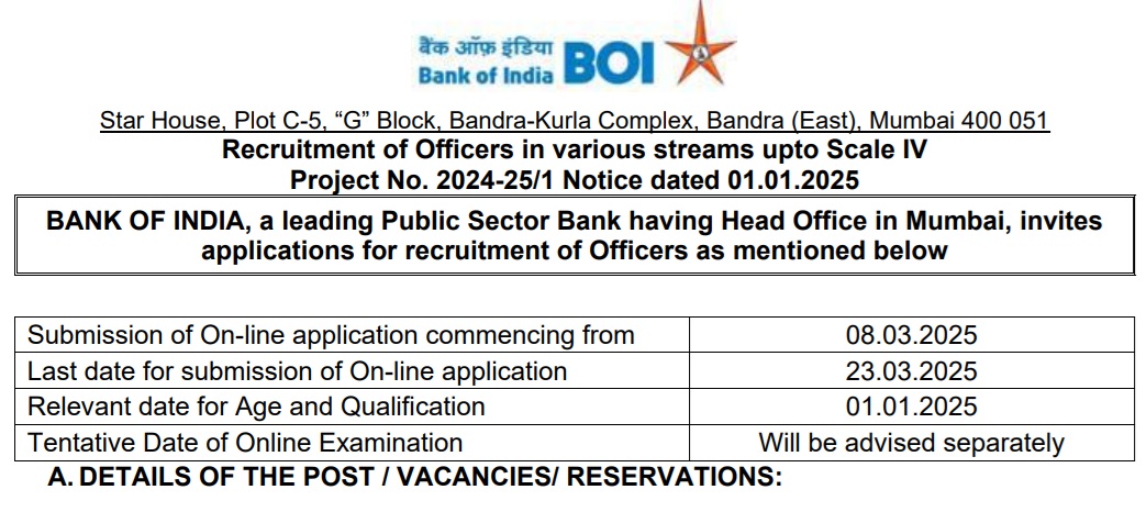 BOI Specialist Officers Recruitment 2025